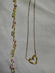 Gold Tone Bracelet and Heart Necklace Set