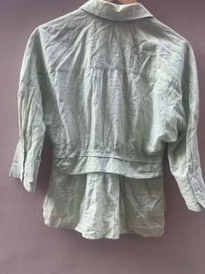 Striped Tie-Waist Button-Up Shirt
