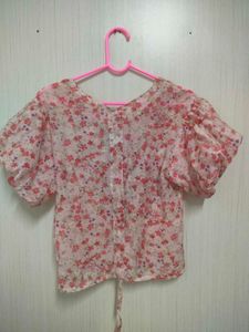 Floral Print V-Neck Puff Sleeve Top