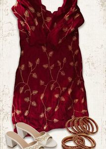 Maroon Embroidered Kurta