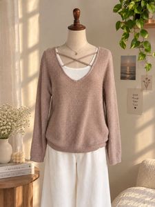 Cozy Knit Sweater with Criss-Cross Neckline