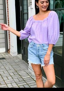 Lilac Puff Sleeve Square Neck Top