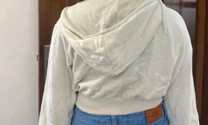 Cream Cropped Zip-Up Hoodie