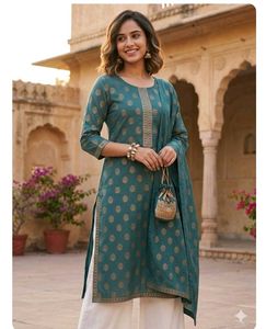 Beautiful Teal Dupatta with Golden Print