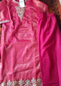 Beautiful orange kurti pant dupatta set