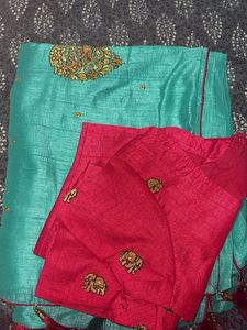 AQUA TURTOISE & RANI PINK  EMBROIDERED