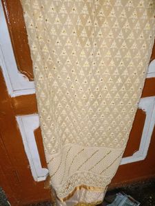 Elegant Beige Kurta with Embellished Neckline