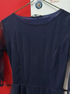 Elegant Navy Blue Sheer Sleeve Dress