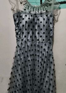 Stylish Grey &amp; Black Party Wear Gown | Embellished