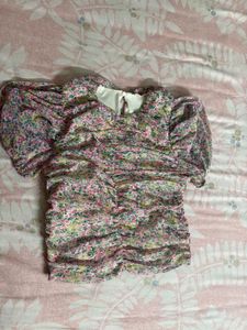 Mango Floral Puff Sleeve Top
