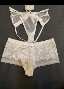 Sheer Lace Thong &amp; Brief Set