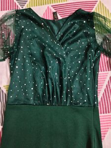 Sparkly Mesh Sleeve V-Neck Dress