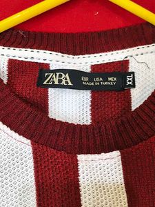 Striped Maroon &amp; White Pullover