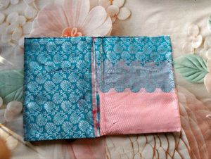 Elegant Pink &amp; Blue Silk Saree