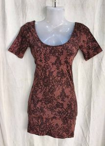 Brown Lace Print Short Sleeve bodycon