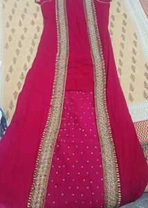 heavy work kurti and skirt with net dupatta