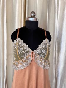 terracotta sunset lace slip dress