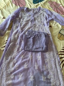 Elegant Lavender Kurta with White Chikankari Embro