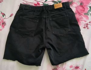 Black Distressed Denim Shorts