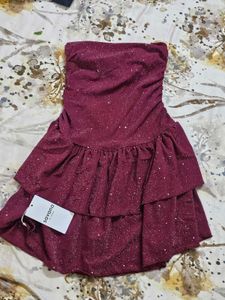 Savana Sparkly Strapless Ruffled Dress