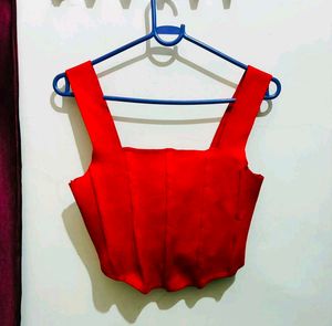 Red Corset Top with White Sheer Shirt
