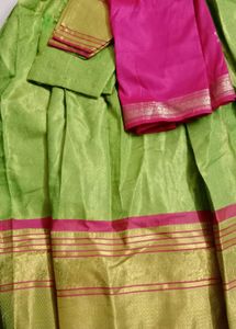 Vibrant Green Ethnic Skirt with Gold Border