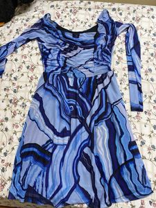Blue Patterned Mini Dress(XS)