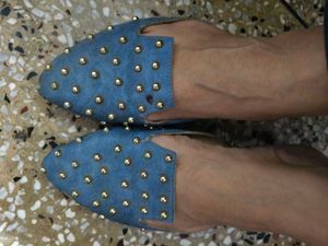 Studded Party Wear Blue Slip-On Flats In 39 Number