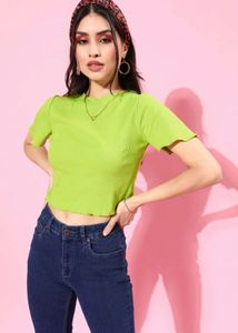Lime Green Ruffle Sleeve Crop Top
