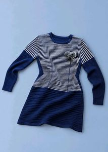 NAVY BLUE AND WHITE STRIPED BODYCON DRESS