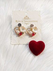 Heart Shaped Pearl &amp; Gemstone Earrings