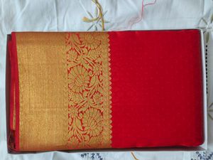 100% Pure Kanchipuram Silk Saree- Bright Red