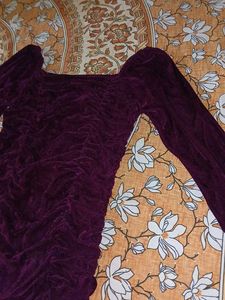 Purple Velvet Ruched Mini Dress