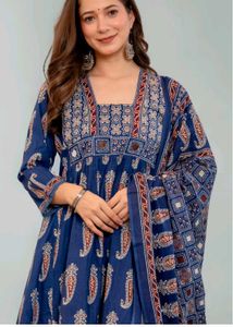Stylish Blue Printed Kurta with Dupatta