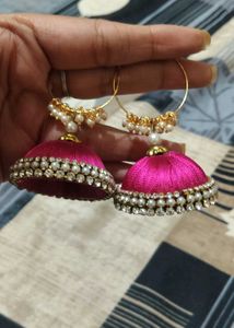 Vibrant Pink Silk Tassel Earrings