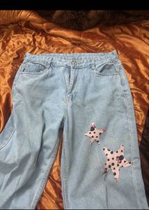 Light Wash straight Leg y2k Jeans with Star Patch