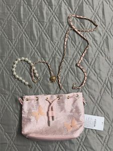 Chic Pink Butterfly Drawstring Pouch Bag