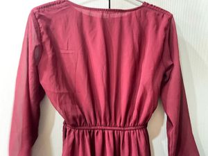 Burgundy Tiered Chiffon Dress