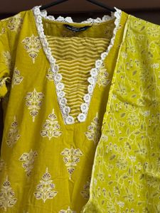 Yellow floralPrinted Kurta Set with Dupatta