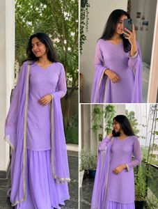 Lavender Sequined Kurta Set with Dupatta