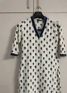 White Kurta with Floral Print