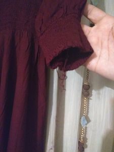 Maroon Long Full Sleeves Dress Elasticated Waist
