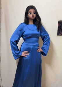 Elegant Navy Blue Satin Maxi Dress