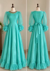 Mirror Teal Gown with Ruffled Sleeves