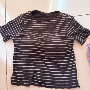Striped Ribbed Lettuce Hem Cute Top