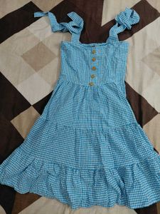 Blue and white checkered printed dress