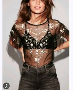 Sheer Black Embellished Top &amp;bra