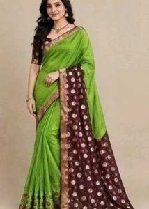 Vibrant Lime Green Silk embroidery  saree