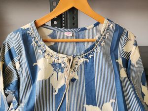 Blue Floral Striped Kurta Set