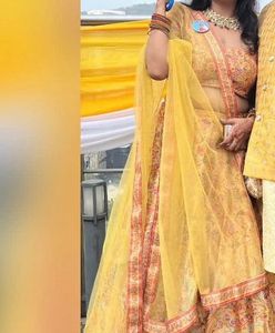 Yellow &amp; Red Floral Lehenga Choli